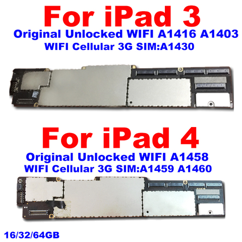 A1458 A1459 A1460 For iPad 4 3 Motherboard A1416 1403 1430 For iPad 3 logic Board With Chips IOS System Original Unlocked Plate ► Photo 1/4