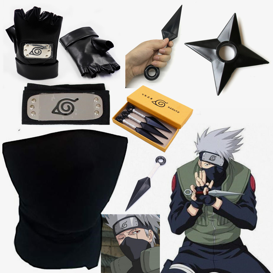 Naruto Headband Set Naruto Cosplay Gloves Kakashi Face Cover Kunai Leaf Village Ninja Naruto Cosplay Anime Accessories 