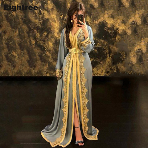 Eightree Hunter Moroccan Kaftan Evening Dresses Lace Appliques Arabic Muslim Special Occasion Dresses Custom Formal Prom Dress ► Photo 1/4