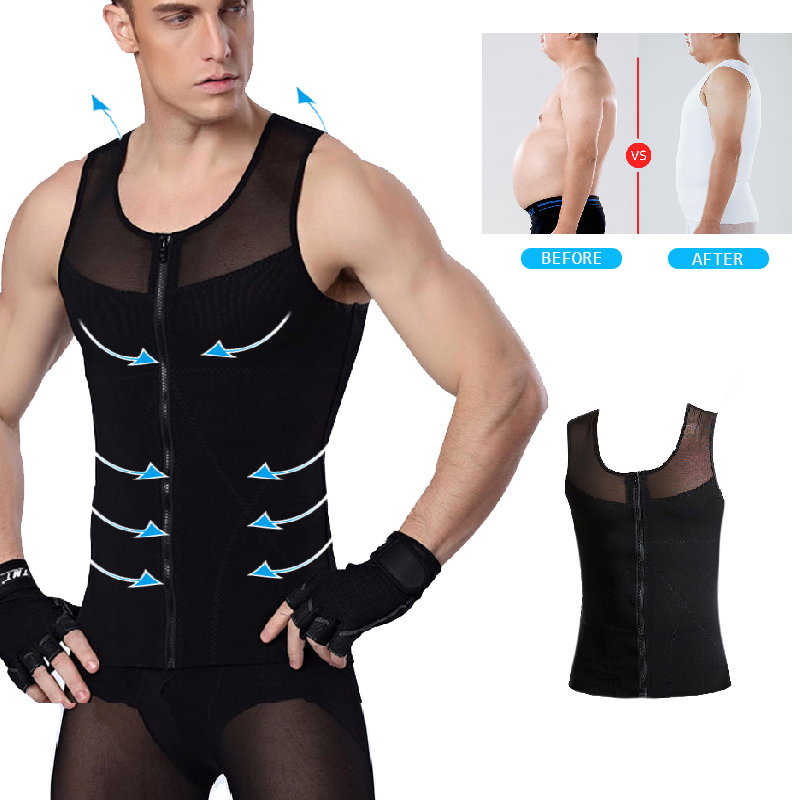 Mens Chest Compression Shirt Gynecomastia Vest Slimming Shirt Body Shaper  Tank Top Front Zipper Corset For Man Shapewear