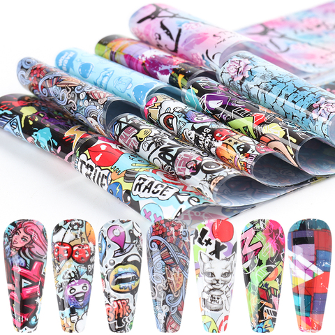 10pcs Colorful Nail Art Transfer Foils Sliders Flower Letter Full Wraps Nail Adhesive Stickers Decals Manicure Decoration TR4122 ► Photo 1/6