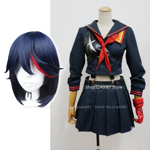 Japanese Anime KILL La KILL Matoi Ryuko Wig Short Hair Cosplay Costume T-shirt Skirt Gloves Belt School Uniform Navy Sailor Suit ► Photo 1/6