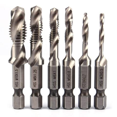 6pcs M3-M10 Screw Tap Drill Bits Hss Taps Countersink Deburr Set Metric Combination Bit High Speed Steel 1/4 IN Quick Change Hex ► Photo 1/6