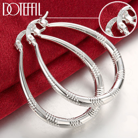 DOTEFFIL 925 Sterling Silver 39mm U Circle Screw Thread Hoop Earrings Women Party Gift Fashion Wedding Engagement Charm Jewelry ► Photo 1/6