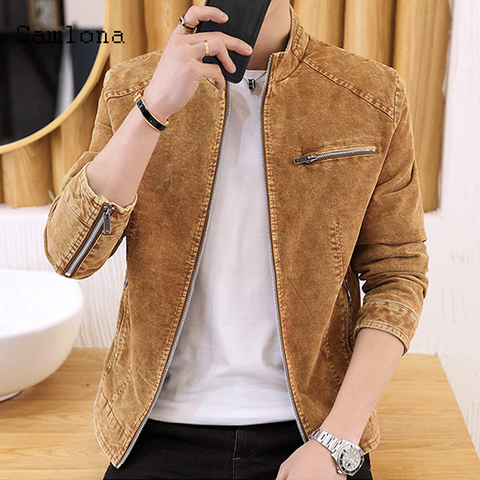 Fashion 2022 Trend Demin Jacket Slim Fits Men Clothing Zipper up Open Stitch Turn-down Collar Outerwear Male Skinny Denim Jacket ► Photo 1/6