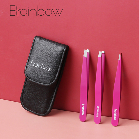 Brainbow 3pcs Eyebrow Tweezer Set Stainless Steel Slant Tip/Point Tip/Flat Tip Eyes Tweezers For Face Hair Removal Make Up Tools ► Photo 1/6