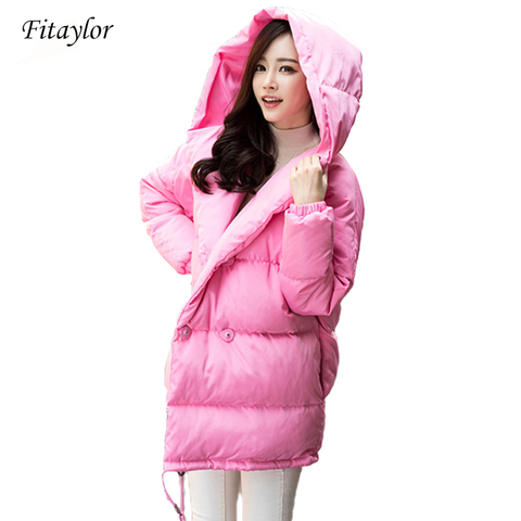 winter women loose fit coat fashion cute parkas hooded jacket overcoat medium casual plus size duck down overcoat snowear ► Photo 1/6