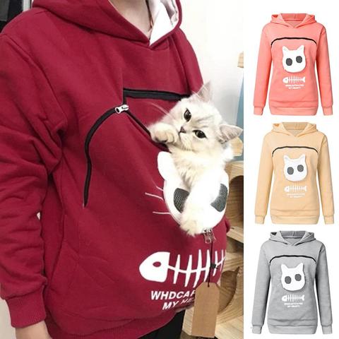 Pet Carrier Thicken Shirts Cats Lovers Hoodie Kangaroo Dog Pet Paw Pullovers Cuddle Pouch Sweatshirt Pocket Animal Ear Hooded ► Photo 1/6