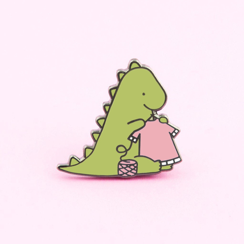 Cute Dinosaur Knitting Hard Enamel Pin Fashion Pastel Cartoon Animal Creativity Weaving Talent Medal Brooch Jewelry Unique Gift ► Photo 1/3