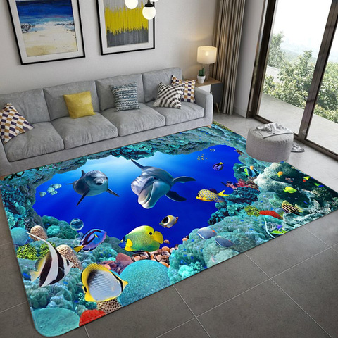 3D underwater world pattern living room coffee table decoration non-slip large carpet bedroom tatami mat children's room carpet ► Photo 1/5