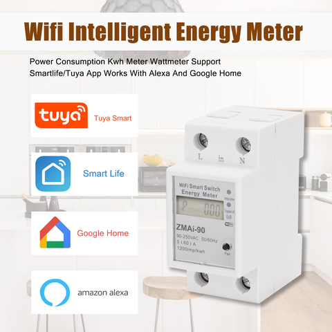 Single Phase Din Rail Wifi Smart Energy Meter Power Consumption Kwh Meter Wattmeter Support Smartlife/Tuya App Alexa Google Home ► Photo 1/6