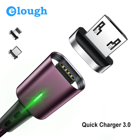 Elough 3 in 1 magnetic charge for iphone xs max xr x 8 7 plus 6 5 6s cable type c micro usb cable phone led magnet charger wire ► Photo 1/6