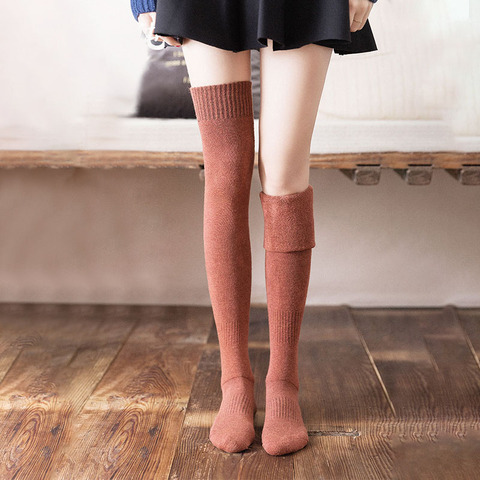 Fashion Thicken Thigh High Socks Women Solid Long Stockings Warm  Wool High Knee Socks Femme Leg Boots Calcetines medias ► Photo 1/6