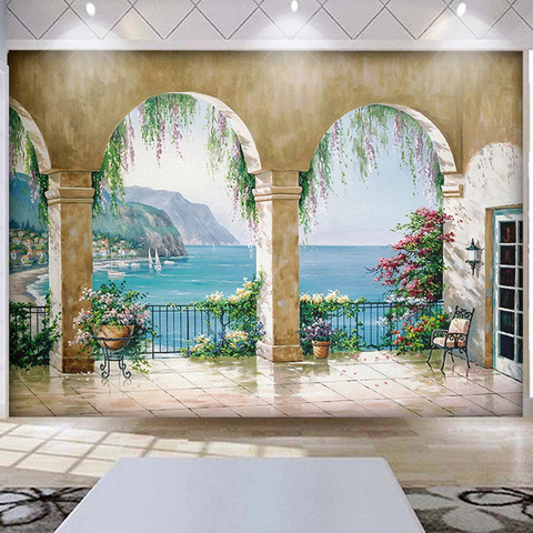 Custom 3D Wallpaper European Style Oil Painting Seascape Balcony Photo Murals Living Room Bedroom Background Wall Decor Frescoes ► Photo 1/6