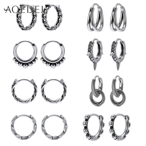 AOEDEJ Mens Punk Stainless Steel Hoop Earrings Rock Roll Earrings Gothic Ear Piercing Hoops Small Ear Rounds Accessories ► Photo 1/6