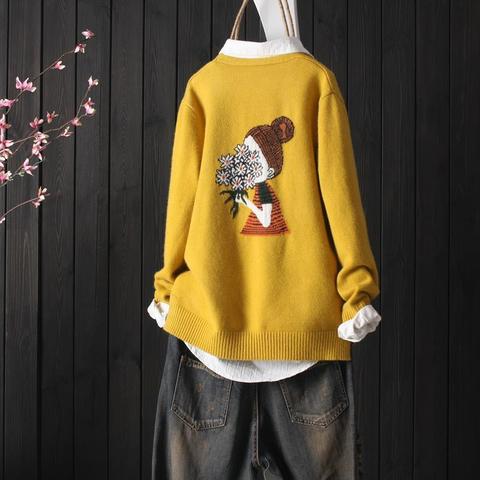 Ethnic style retro V-neck knitted cardigan women autumn new style art jacquard embroidery sweater women jacket ► Photo 1/5