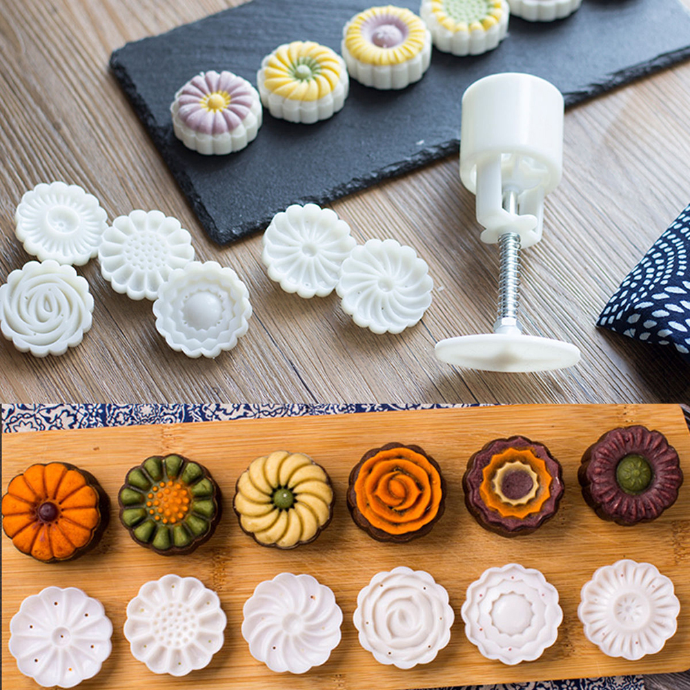 Mold Pastry Flower Mooncake Moon Mould Stamps Cake Round DIY Decor Cookies twn 