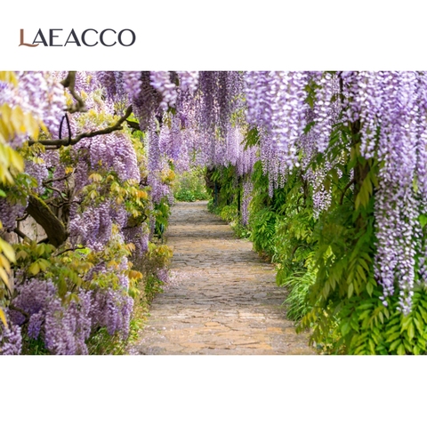 Laeacco Garden Blossom Tassel Flowers Green Vine Way Spring Scenic Photo Backdrop Photography Background Photocall Photo Studio ► Photo 1/6