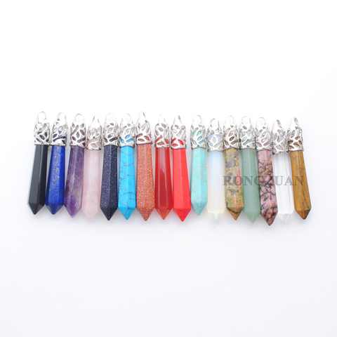 Hexagonal Pointed Reiki Chakra Dangle Pendants Beads Natural Stone Healing Pendulum For Necklace Jewelry Making 5Pcs/lot TBN300 ► Photo 1/6