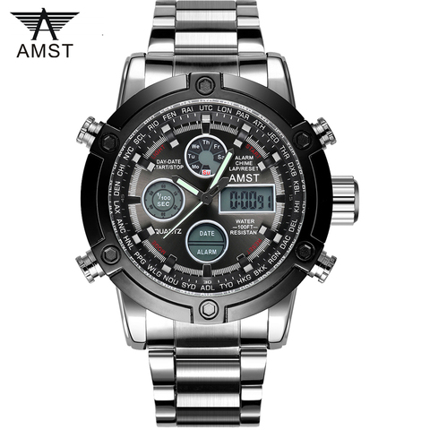 Male Fashion Sport Military Wristwatches 2022 New AMST Watches Men Luxury Brand 5ATM 50m Dive LED Digital Analog Quartz Watches ► Photo 1/6