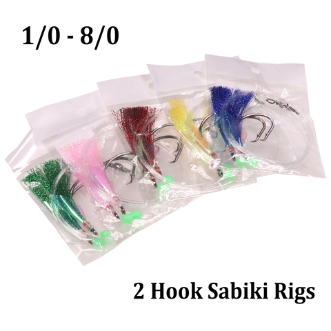 10Bags Sea Fishing Shining Fish Skin Bait Sabiki Rigs 2pcs Hooks With Barrel Swivel Pink Yellow Green Red Blue 1/0 - 8/0 ► Photo 1/6