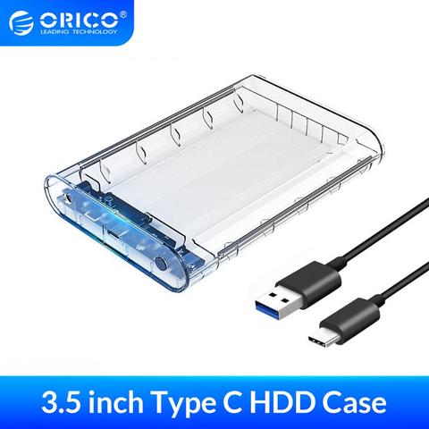 ORICO 3.5 Inch SATA to USB 3.1 Type C Transparent HDD Case SSD Adapter 12TB Hard Disk Drive Box External Storage HDD Enclosure ► Photo 1/6