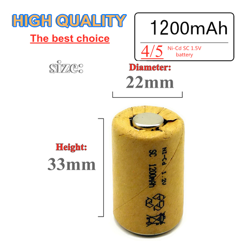 ZONE ONE high quality 4/5 SC battery NI-Cd 1.2V 1200mah rechargeable battery, no tab, for LED power tools ► Photo 1/4