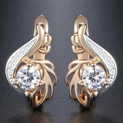 Davieslee Round Clear CZ Dangle Earrings for Women Cubic Zirconia 585 White Rose Gold Filled DGE104 ► Photo 1/6