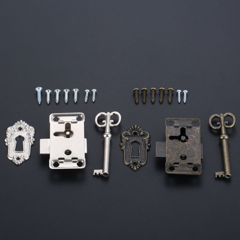 DRELD Antique Iron Door Lock Drawer Jewelry Wood Box Cabinet Wardrobe Cupboard Door Lock + Key Furniture Hardware Silver/Black ► Photo 1/6