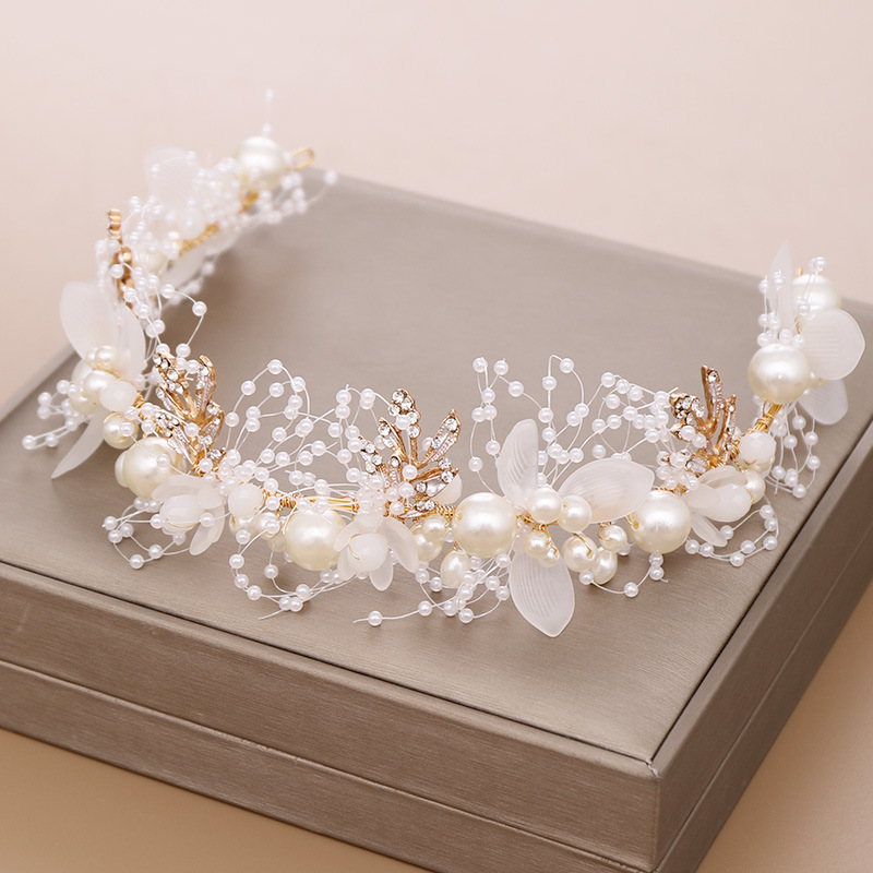 Crystal Pearl Tiaras Crown Flower Headband Bride Head Piece Wedding Hair Jewelry 