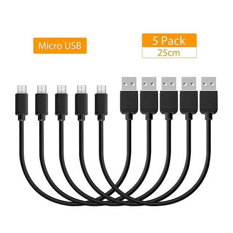 Short Micro USB Cable (25cm) Mini Android Cable Micro USB Charging Cable for Power Bank Samsung Huawei Sony LG(5 Pieces, Black) ► Photo 1/6