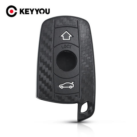 KEYYOU Fob Carbon Fiber Key Case For BMW X1 X5 3 5 Series E90 E91 E92 E60 Silicone Car Key Remote Key Cover Case Car Accessorie ► Photo 1/6