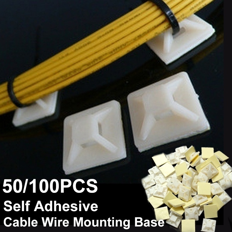 10pcs/set Car Plastic Self-adhesive Cable Tie Rectangle Mount Clamp Fastener 
