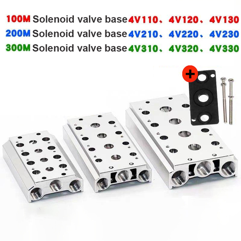 Pneumatic Solenoid Valves 4V110 4V210 4V310 Air Exhaust Manifold 100M 200M 300M Valve Plate Base Manifold With Accessories ► Photo 1/5