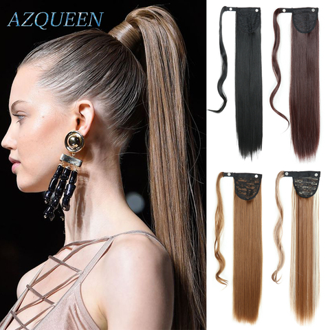 Wrap Around Ponytail Clip in Hair Extensions Long Straight Ponytail  Natural Hairpiece Headwear Brown Gray Synthetic Hair ► Photo 1/6