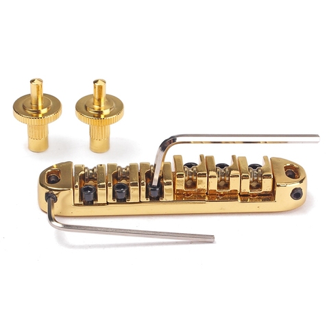 Brass Roller Adjustable Saddle Tune-O-Matic Zinc Alloy and Brass Rollers Bridge for Lp Electric Guitar,Gold ► Photo 1/6