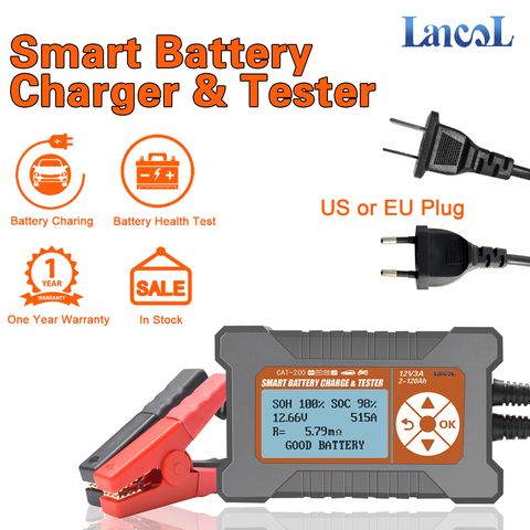 Lancol CAT200 Full Automatic Car Battery Charger With LCD Screen intelligent Smart 12V/3A 2-120AH Battery Charger and Tester ► Photo 1/5