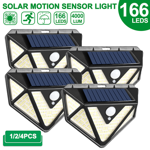 166 LED Solar Light PIR Motion Sensor Wall Light 4000 LUM Sunlight Outdoor Solar Lighting Waterproof Security Lamp for Garden ► Photo 1/6