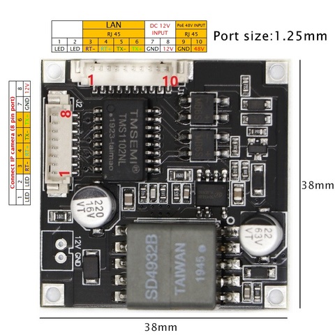 PoE Module board for Security CCTV Network IP Cameras Power Over Ethernet 12V 1A output IEEE802.3af compliant PoE 48V input ► Photo 1/4