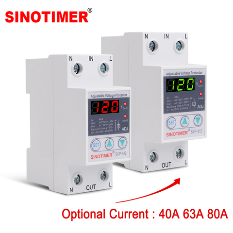 Household 40A 63A 80A Adjustable Surge Protector Over Under Voltage Protector Relay 110V 120V Automatic Transfer Switch ► Photo 1/6