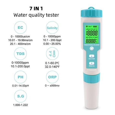 Yieryi New 7 in 1 PH / TDS / EC / ORP / Seawater Specific Gravity / Salinity / Temperature C-600 PH Meter Water Quality Monitor ► Photo 1/6