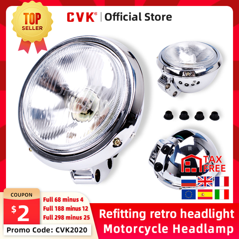 CVK Motorcycle Universal DC 12V Headlight Headlamp For Harley 883 HONDA Steed VLX 400 Shadow 600 Magna 250 Chrome Running Light ► Photo 1/6