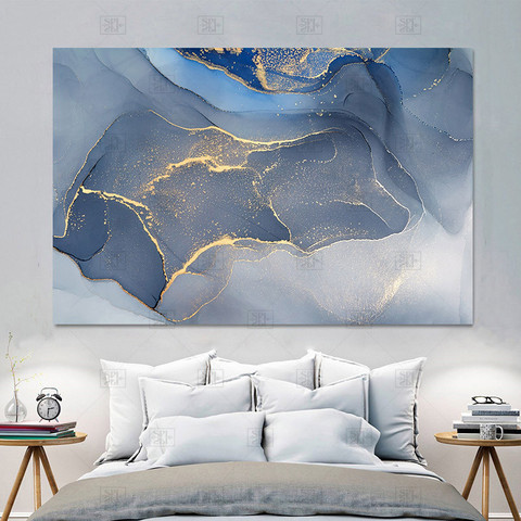 Marble Texture Abstract Poster Gold Blue Wall Art Print Modern Style Canvas Ink Painting Nordic Decorative Picture Home Decor ► Photo 1/6