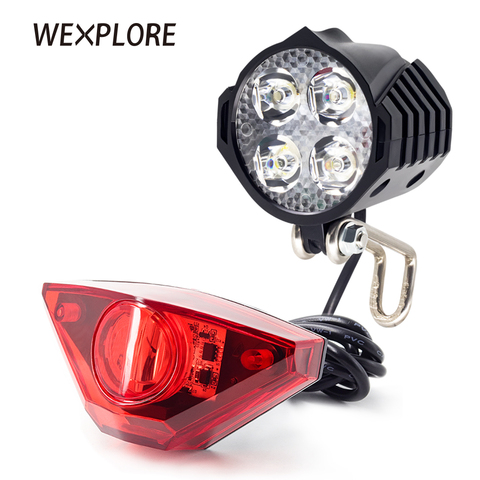 WEXPLORE Electric Bike Headlight Rear Light Kit Input 12V 24V 36V 48V 60V Built-in Speaker Ebike Front Light and Taillight Set ► Photo 1/6