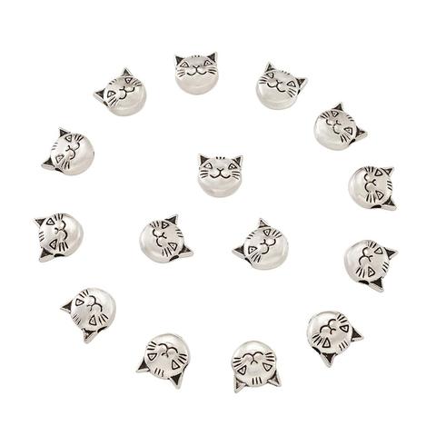 Tibetan Style Antique Silver Color Cat Head Beads For Jewelry Making Big Hole Star Heart Shape Metal Bead Diy Findings Handmade ► Photo 1/6