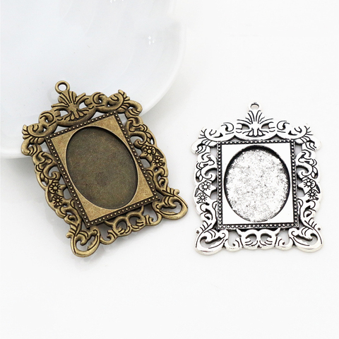 2pcs 18x25mm Inner Size Antique Silver & Bronze Fashion Style  Cameo Cabochon Base Setting Charms Pendant necklace findings ► Photo 1/3