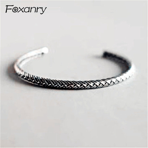 Foxanry 925 Sterling Silver Couple Cuff Bangle & Bracelet Vintage Creative Party Bracelet Jewelry for Women Size 56mm Adjustable ► Photo 1/5