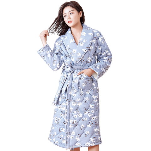 Peignoir Homme Women Robe Winter Warm Cotton Quilted Women's Bathrobe Nightgown Dressing Gown Sleepwear Female Home Clothing ► Photo 1/5