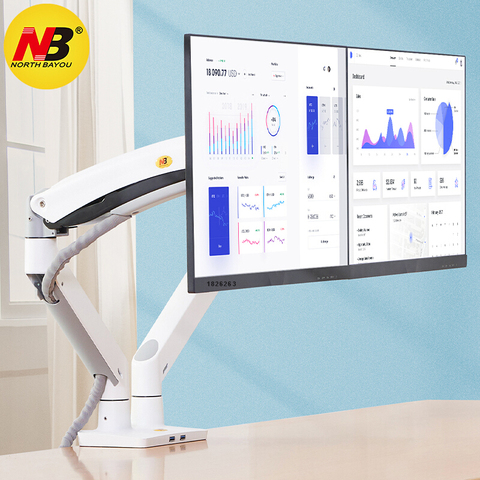 New NB F195A Aluminum 22-32 inch Dual LCD LED Monitor Mount Gas Spring Arm Full Motion Monitor Holder Support Load 3-12kgs each ► Photo 1/6