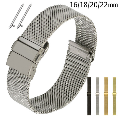Mesh Watch Strap 16mm 18mmm 20mm 22mm Stainless Steel Replacement Watch Band Loop Meshed Strap Wristband with Quick Release Bars ► Photo 1/6
